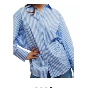 Free People Blue Striped Button Down Shirt